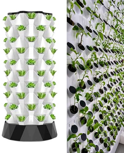 Aeroponic Garden Tower, Indoor and Outdoor Hydroponics Growing Sys-TEM for Indoor Garden, Hydroponics Tower, for Vegetables Herbs Strawberries,White-80holes