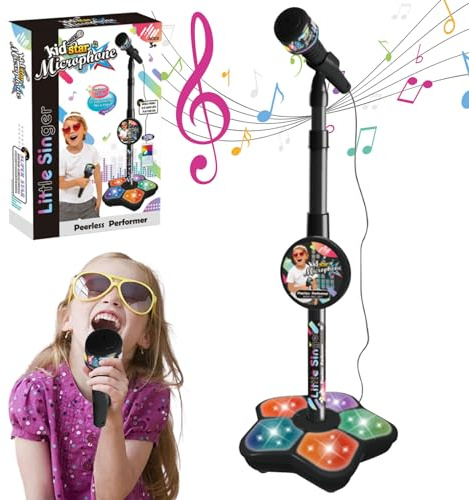 Karaoke Machine Kids with Stand Adjustable Standing Kids Karaoke Machines with Light, Detachable Kids Microphones Sing Toys for Singing