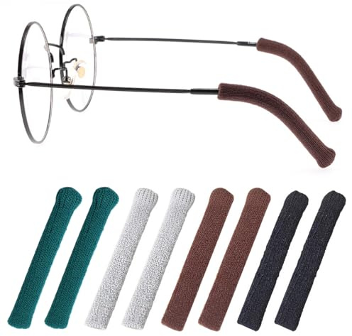 Anluoyi 8 Pcs Eyeglass Ear Cushions, Soft Anti Slip Glasses Arm Covers | Elastic Comfort Glasses Temple Pads, Knitted Cotton Glasses Ear Grips for Glasses Sunglasses Eyewear, 4 Colors