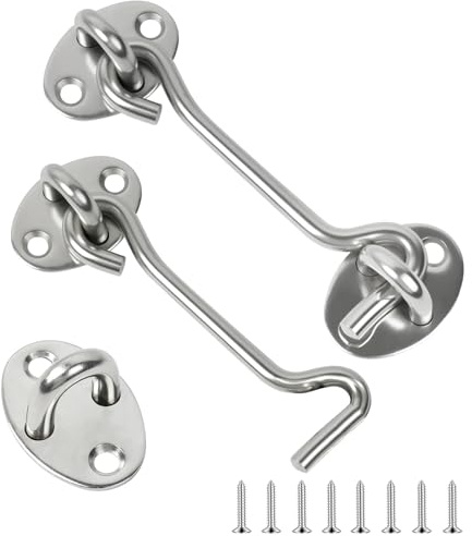 flintronic 2PCS Cerraduras de Gancho para Puerta de Granero, Gancho para Puerta y Pestillo de ojo, Ganchos de Cabina y Pestillo de ojo, para Baño, Ventana, Acero Inoxidable, Plata (6 Pulgadas)