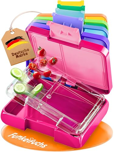 Funkelfuchs® - Brotdose Kinder mit Fächern – 500ml, Pink – Lunchbox Sternchen, mini [für Kinder 3 Jahre] – Snackbox, Jausenbox, Vesperdose, Bento Box - für Schule, Kindergarten - [BPA frei]