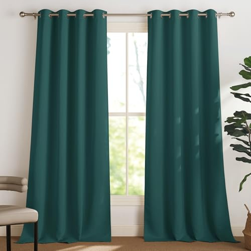 PONY DANCE Wohnzimmer Vorhänge Verdunkelnd Ösenschal 2er Set H 240 x B 140 cm Verdunklungsvorhänge Thermovorhang Kälteschutz mit Ösen Gardinen Dunkelgrün Blickdicht