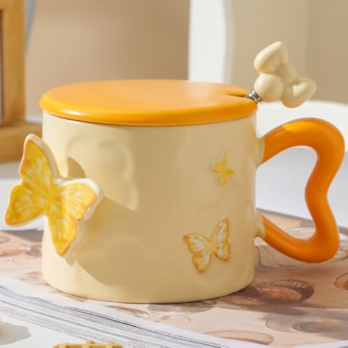 Disoza Taza de café naranja de 350 ml, de porcelana, dulces, regalos para mujeres, para cumpleaños, taza de té, taza de café, taza de cerámica, yoga, regalo de cumpleaños, taza de primavera, bonita