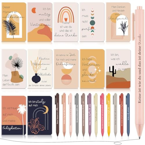 Clabby 12 Sets Dankeschön Geschenke für Kollegin Weihnachten 12 Lustig Motivierend Notizblöcke 12 Inspirierende Kugelschreiber Positive Mini Taschennotizbuch Regenbogen Stift für Lehrer Freund Schüler