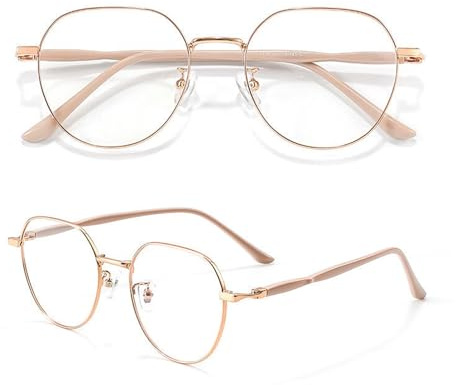 Generisch Brille Damen Klassische Metallgestell Brillenfassung Vintage Brille Lesebrille(Rose Gold,1.5 x)