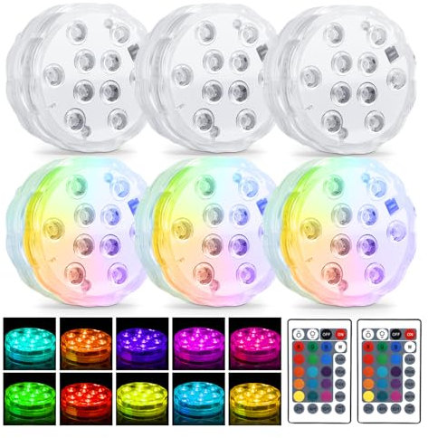 GAOUTO 6 Pezzi luci LED con telecomando, luce LED subacquea, telecomando multicolore RGB illuminazione subacquea, per piscina, spa, acquario, stagno, vasca idromassaggio, decorazione