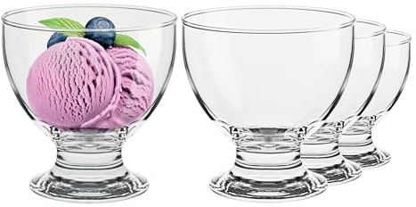 Glasset Juego de 4 Copas de Helado Cristal 500 ml Cuencos para Postre con Pie para Ensalada de Frutas Natillas Boles Grandes Transparentes Vidrio Sodo-Cálcico Apto Lavavajillas Altura 11 cm