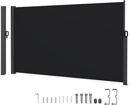 RELAX4LIFE Store Latétal Extérieur 1,6M | Auvent Lateral Retractable Exterieur | Brise Vue Retractable | Polyester Anti-UV | Protection Solaire | Paravent pour Balcon Terrasse (1,6M,Noir)
