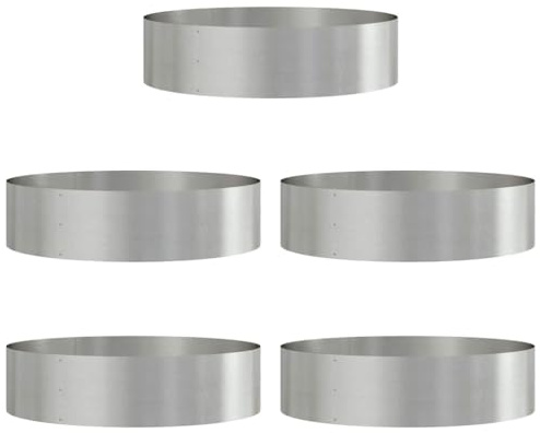 vidaXL Pflanzenring 5 pcs Silber 80 x 80 x 20 cm Edelstahl, Garten- und Terrassen, Stabiler runder Stahl-Topf, modernes Design, Deko für Pflanzen drinnen und draußen