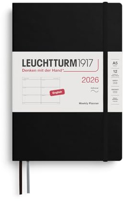 LEUCHTTURM1917 372736 Veckokalender medium (A5) 2026, mjukt omslag, svart, engelska