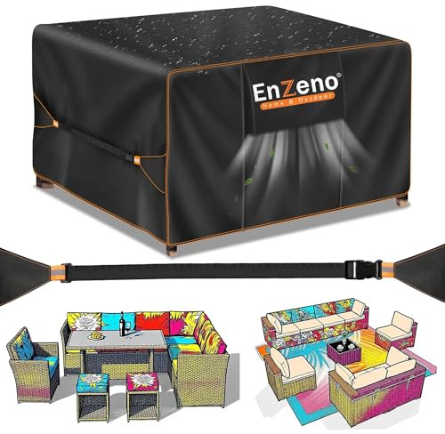 Enzeno Housse de Protection imperméable pour Meubles de Jardin, 220 x 220 cm, résistante à l'hiver, Housse de Protection pour Meubles de Balcon, Grande Taille