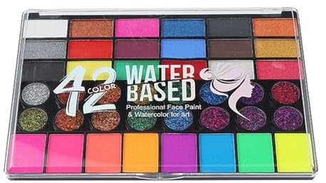 Set Di Pittura Viso 42 Colori Cosmetici Fluorescenti Lavabili | Pittura Viso E Corpo Opaca E Glitter Per Principianti, Ragazze, Spettacoli Teatrali, Feste Di Compleanno, Sfilate, Parate