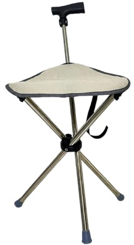 Canne Siege Pliante Légère Canne de Marche avec Siège, Tabouret Léger et Portable, Bâtons de Randonnée Pliables, Support en Acier Inoxydable(White)