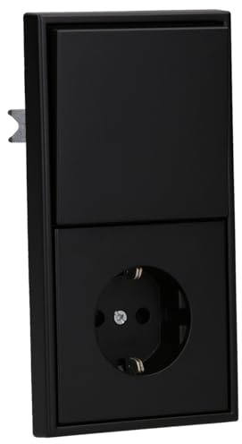JUNG Serie LS Schalter + Steckdose Safety Set Graphitschwarz Matt | mit 506U Wippschalter Universal, LS1520KISWM SCHUKO Steckdose mit Berührungsschutz, LS990SWM Wippe, LS982SWM Rahmen 2-fach