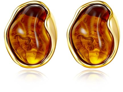 FILMOON Boucles d'oreilles à tige en forme de cœur en résine d'ambre pour femme - Plaqué or - Légères et tendance, one size, Résine, Pas de pierre précieuse