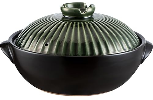 Japanese Donabe Ceramic Hot Pot Retro Heat Resistant Shallow Dutch Oven,Non-Stick Cookware Pot With Lid And Dual Handle For Cooking,Soup, Rice, Stew, Casserole, Noodle(Green,8in)