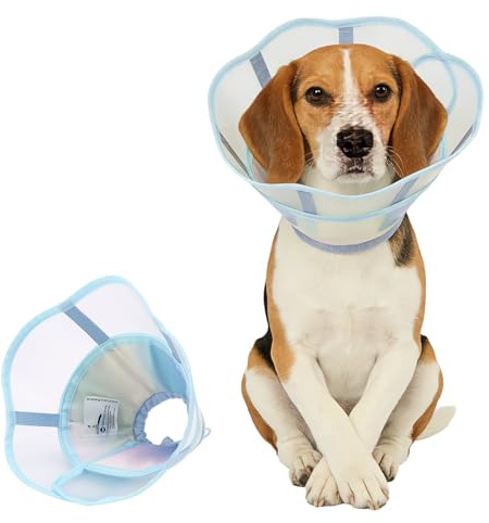 Soft Dog Cone Collar, wasserdicht und klappbarer Elizabethan-Kragen für Hunde nach der Operation, kein Leck Recovery E-Kragen, Bequeme Schutzkegelalternative für große Hunde (Blue, M)