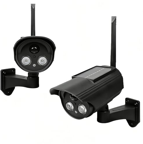 WIYETY 2 stycken solcellskameror: Falsk övervakningskamera med LED-ljus, rött blinkande, IP66 rotationsfunktion, CCTV-kamera, säkerhetskamera för utomhusbruk