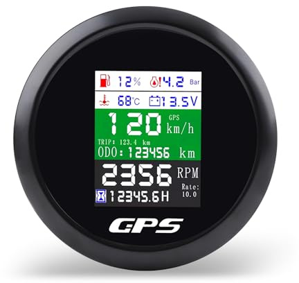 Tachimetro GPS 85 mm 6 in 1 Multifunzione Digitale Tachimetro Contagiri Voltmetro Indicatore Livello Carburante Temperatura Acqua e Pressione Olio