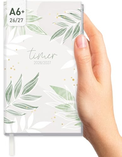 Häfft-Timer Slim Schülerkalender 2026 2027 A6+ Pure Leaves | Handlicher Studienplaner mit 1 Woche auf 2 Seiten, Semesterplaner, Schülerplaner für Oberstufe, Ausbildung oder Studium
