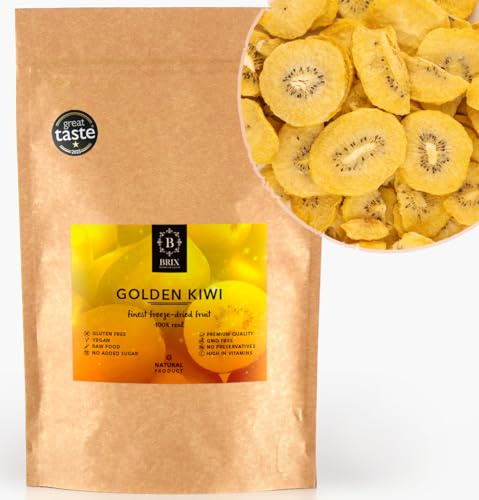 BRIX Kiwi Liofilizado | 100g de Kiwi Amarillo Liofilizado 100% Natural | Great Taste Award en Fruta Liofilizada | Sin OMG ni Gluten, Vegano y con las Vitaminas Preservadas