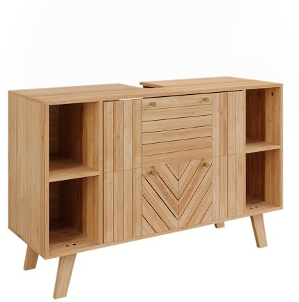Vicco Mueble bajo Lavabo Lucie, Bambú, 100 x 65 cm con 2 cajones, Apto para el Almacenamiento Que Ahorra Espacio de artículos de baño