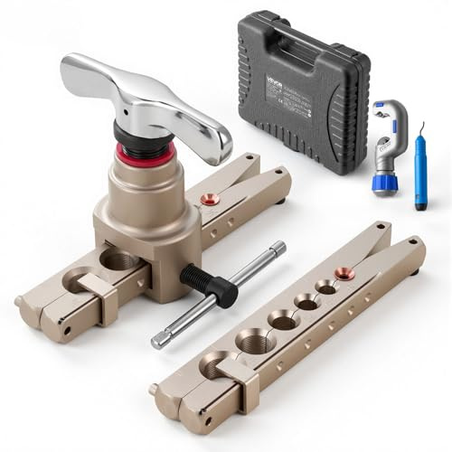 VEVOR Strumento di Svasatura HVAC, Kit di Strumenti per Svasatura Singola Eccentrica a 45° per Tubi in Rame e Alluminio 6-19 mm (1/4-3/4), con Morsetti Metrici e SAE, Tagliatubi e Cassetta Attrezzi