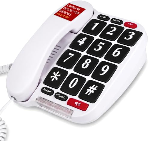 Uvital Big Button Landline Phone for Seniors with One-touch Speed Dial | Corded Telephone with SOS Emergency Button,Support Loud Ringer,Adjustable Volume,Hands-Free,Desk Phone for Home/Office/Hotel