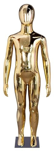 Schaufensterpuppe, glänzende Fiberglas-Kinderschaufensterpuppe, Ganzkörper-Schneiderpuppe für Kinderbekleidungspräsentation, Cosplay & Einzelhandel, Jugend-Schaufensterpuppe (Gold, 127 cm/50