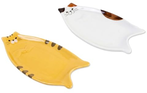 2 Pezzi Poggiamestolo Cucina in Ceramica a Forma di Gatto, Piattino Porta Mestoli e Posate, Ciotoline per Salsa Soia, Porta Gioielli Chiavi, Poggia Mestolo Design Carino, Regalo per Amanti dei Gatti