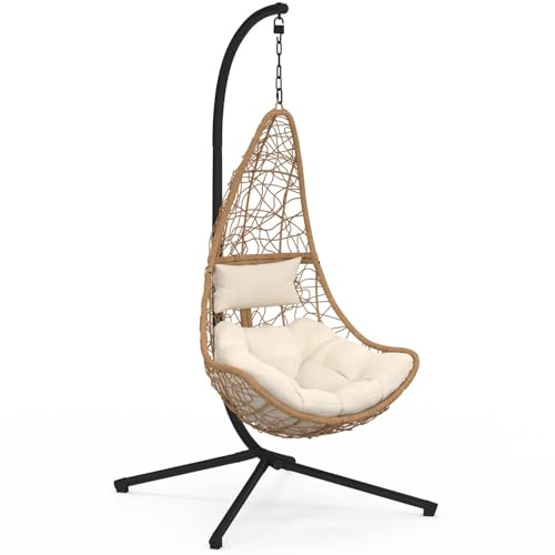 IDMarket - Fauteuil Demi-Lune Suspendu ajouré Effet rotin avec Coussin écru