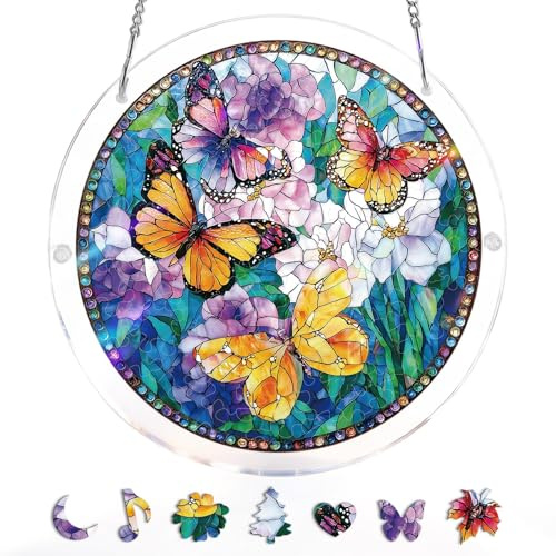 Acrylic Puzzle Window Hanging,7.4-Inch Acrylic Puzzles Suncatcher,Butterflies in Bloom,Suncatcher Window Hanging, Acrylic Jigsaw Puzzle Suncatcher,DIY Suncatcher Kits for Birthday Home Decor