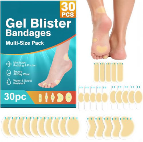 Hydrokolloidplåster, 30 stycken gelbubbelplåster för fötterna, vattentäta bubbelplåster och bubbelkuddar för att förebygga och läka, bubbelplåster för att skydda häl, fötter och tår