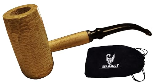 GERMANUS Original Corncob Pfeife - Mac Arthur Short, Gebogen - Tabakpfeife inkl. Pfeifenbeutel