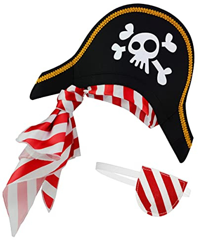 papapanda Cappello da pirata Toppa Dell'occhio Benda sull'occhio per bambini costume da capitano caraibico e ragazzi