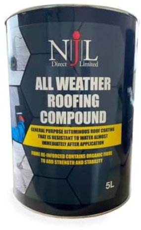 NJL All Weather Roof Compound 5L | Roof Sealant | Bitumen Paint | Waterproof Coating For Felt, Concrete, Metal & Slate roofs | Brush Applied, Instant Protection