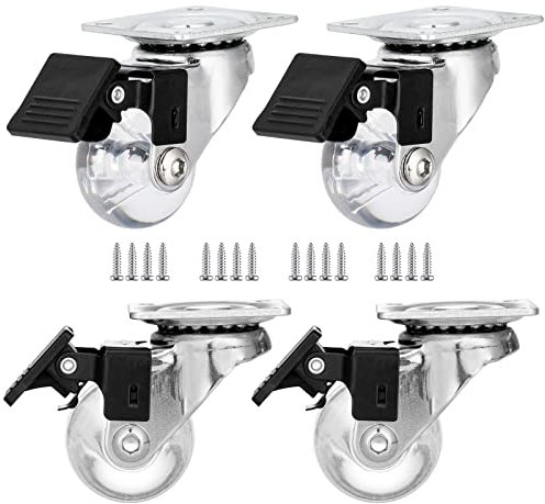 38 mm Clear Swivel Caster Wheels Transparent Polyurethane Rolling Castors Small Crystal Wheel for Furniture Cabinet,Ottoman,Bench