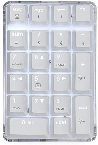 Graootoly numérique mécanique avec interrupteur marron de filaire Boîtier en cristal blanc rétroéclairé 21 Mini numpad
