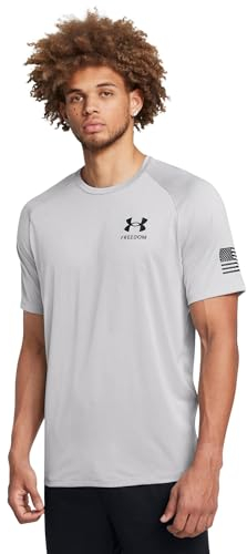 Under Armour Freedom Tech Herren-T-Shirt, kurzärmelig, (011) Mod Gray Light Heather/Black, L
