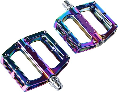 BUNGAA Tretlager, Fahrradpedale, Oil Slick Mountain MTB-Plattform, Aluminium, Straßenlager, rutschfest, zusammenklappbare Fahrradteile (Color : Rainbow)
