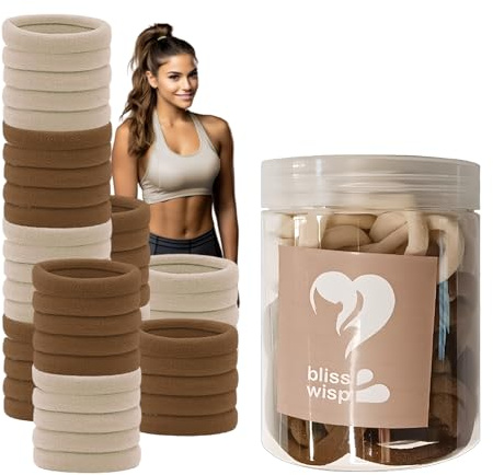 BLISSWISP Packung mit 50 Haargummis, elastische Haarbänder für Damen und Mädchen, mehrfarbig, perfekte Ergänzung für Frisiertisch oder Bad, Braun