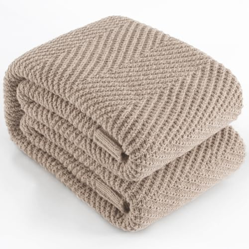 LONG CREATE Gestrickte Überwurfdecke, 152,4 x 203,2 cm, Taupe, Stricküberwürfe für Bett, superweiche Boho-Zickzack-Decken für Couch, Sofa, Stuhl, Raumdekoration, strukturiert, dekorativ, Bauernhaus