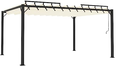 Pergola con tetto lamellare, 3 x 4 m, tessuto crema e alluminio, 313927