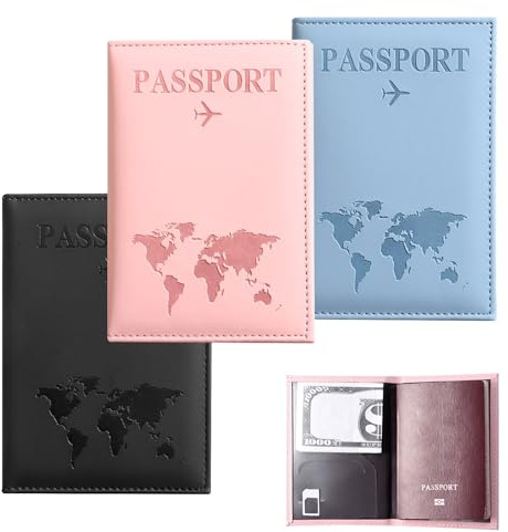 YALiya 3 Piezas Set Funda Pasaporte + Etiqueta de Maleta, Cuero Protector de Pasaporte, Porta Pasaporte, Proporciona más Espacio de Almacenamiento para Pasaportes y Tarjetas, Carnés de Identidad