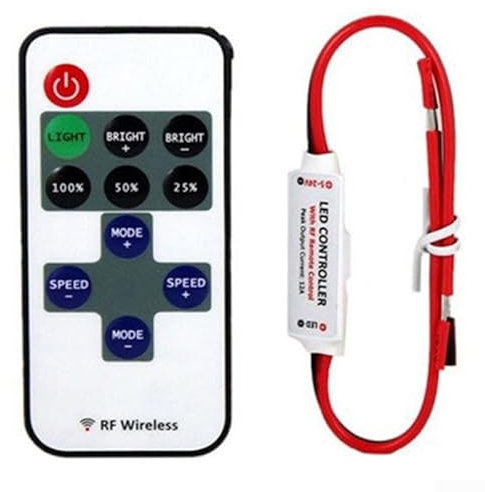 MeevrgR para regulador de intensidad de tira LED con mini controlador RF, cuenta con brillo ajustable y funcionalidad de memoria automática
