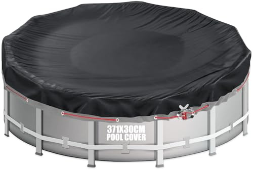Aipwerer Poolabdeckung Rund 366, 420D Oxford Ø371cm für 320-366cm Pool | schwarze Ösen, reißfest, Sommer & Winter, für INTEX & BESTWAY Pools, schützt vor Regen & Staub