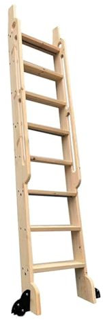 DRFGHK Library Ladder Kit Wooden Ladder 7 Foot 8 Foot Red Oak Unassembled, Sturdy Wood Step and Build-in Handrail, Multi-use for Loft Stairs/Bookshelf, Red Oak, with Floor Roller Wheels(8FT/93.4)