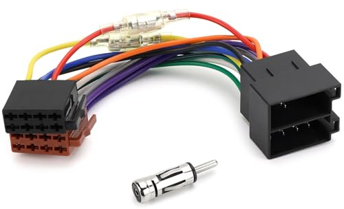 Kit Adaptador de Autorradio Universal Rierousy, Cable de Alargador Conector ISO 16 Pines a Toma ISO con Adaptador de Antena DIN y Clavijas 15 + 30 Desmontables Compatible con la Mayoría de Modelos