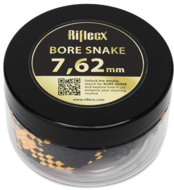RifleCX - Laufreiniger - Schnur zur Waffenreinigung - mit 2 Bronzebürsten, Wiederverwendbar, Länge 215 cm - zur Entfernung von Schmutzresten aus dem Lauf - Bore Snake