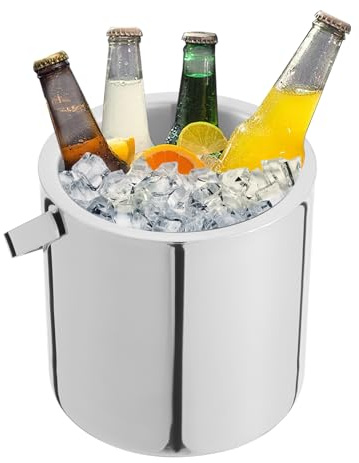 Ishink i rostfritt stål, 1,3 l isbitsbehållare med lock, istång och sil, dubbelväggig isolerad isbehållare, professionell gastro, rostfritt stål, termotransportbehållare med bärhandtag, för